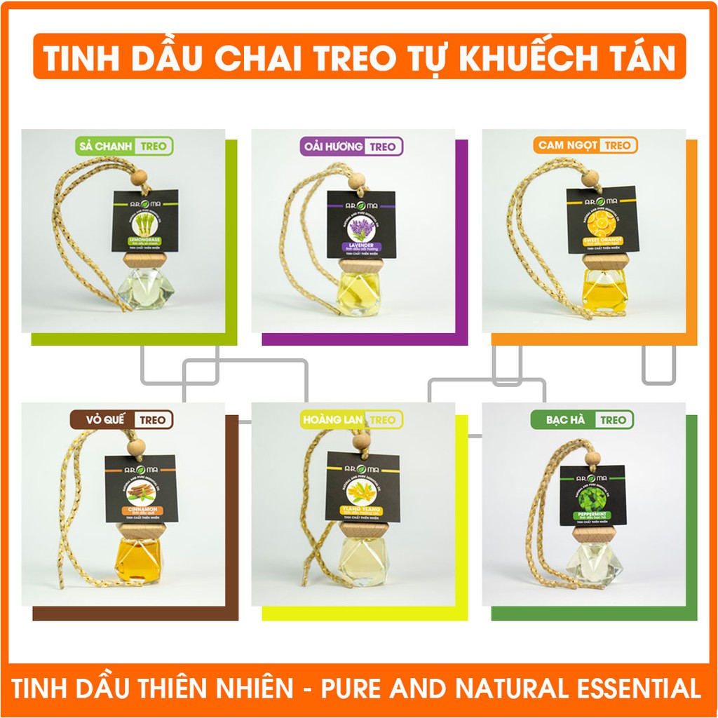 Tinh dầu AROMA tự khuếch tán treo xe ôtô, tinh dầu thơm phòng, tủ áo, chai kim cương
