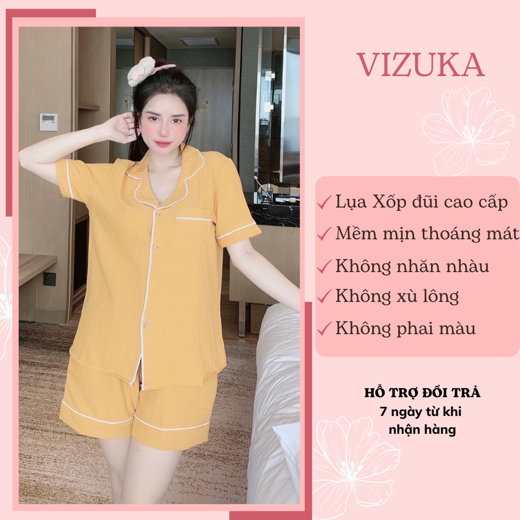 Đồ bộ Pijama đùi nữ mặc nhà chất liệu xốp đũi siêu mềm mịn VIZUKA DU01