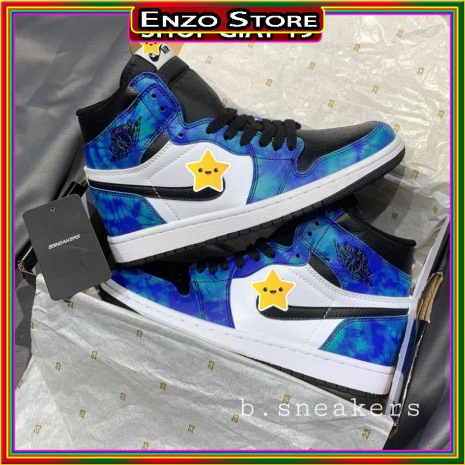 Giày thể thao Jordan xanh loang nước biển cổ cao, Giày JD1 high tie dye cao cổ nam nữ siêu hot Full Box Bill + tặng dây