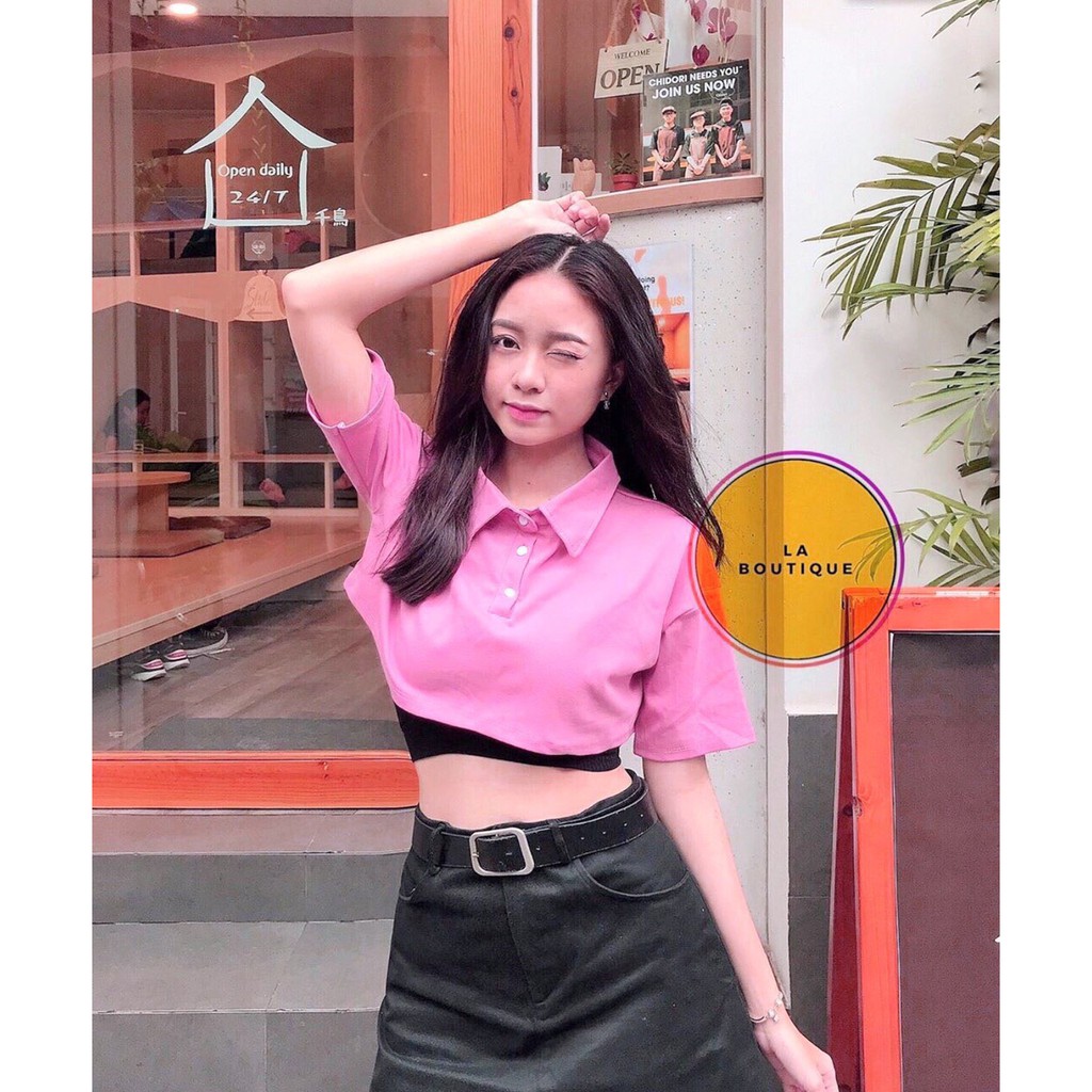 Sét áo croptop cổ bẻ kèm áo ống sành điệu TTSLA0219