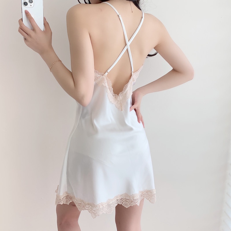 Đầm Ngủ Phối Ren Hở Lưng Gợi Cảm Thời Trang Mùa Hè Cho Nữ