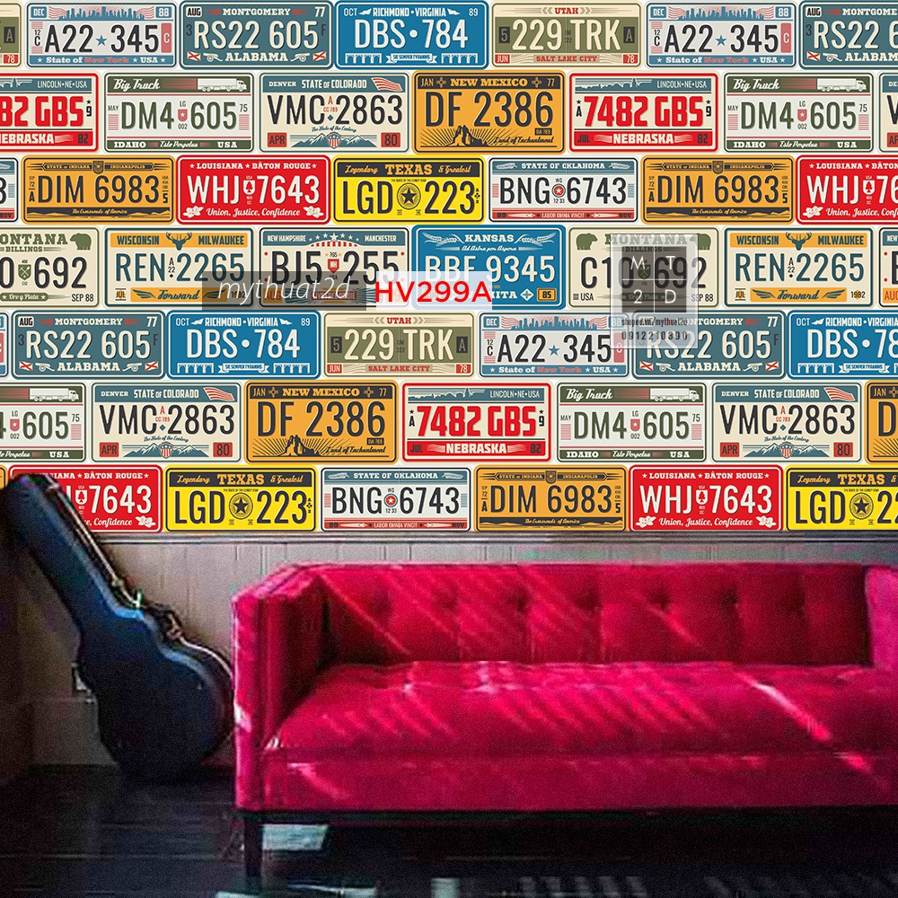 [NHIỀU MẪU] Decal gạch bông Retro biển số xe cũ trang trí tiệm quán - quầy bar, kt 120x60cm/set