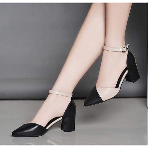 FREE SHIP Giày cao gót / sandal cao gót vuông 5p phối da siêu đẹp 009