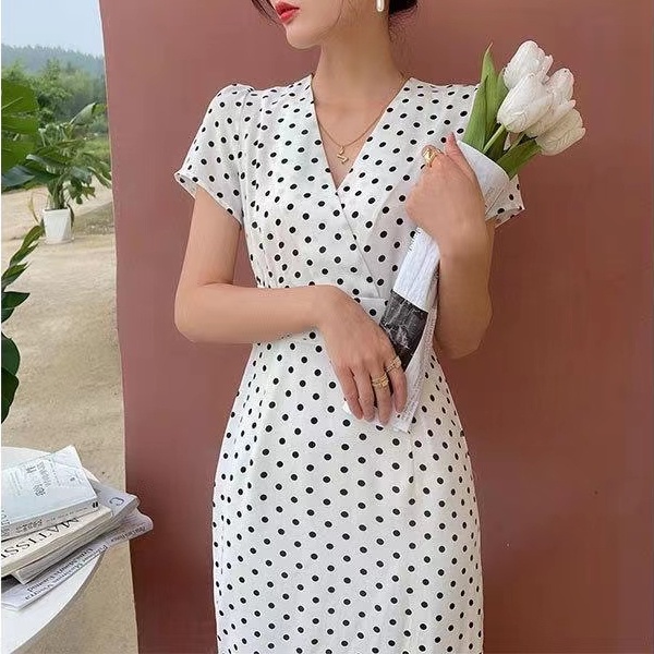Đầm Nữ Cổ Chữ V Phong Cách Retro Thời Trang Hàn Quốc