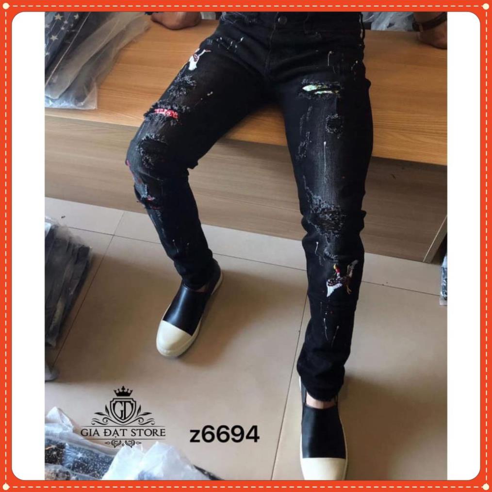 SALE 10.10 . 🔥 QUẦN JEAN NAM BIKER HỌA TIẾT CHIM THÊU, VẢY SƠN 🌺 . . . ⇼ new * : new ,
