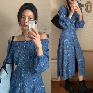 Đầm Cổ Vuông Họa Tiết Hoa Xinh Xắn Phong Cách Retro Hàn Quốc Cho Nữ