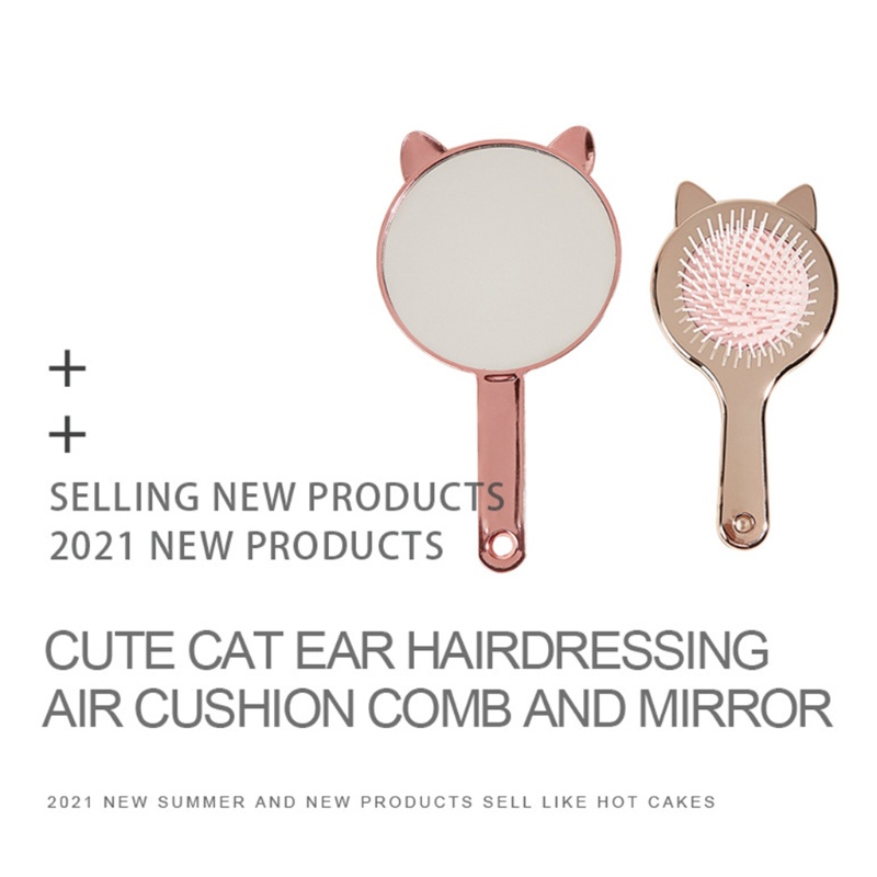 Youyo Bộ Gương Lược Chải Massage Da Đầu Tạo Kiểu Tóc Mèo Dễ Thương Cho Nữ YOUYO