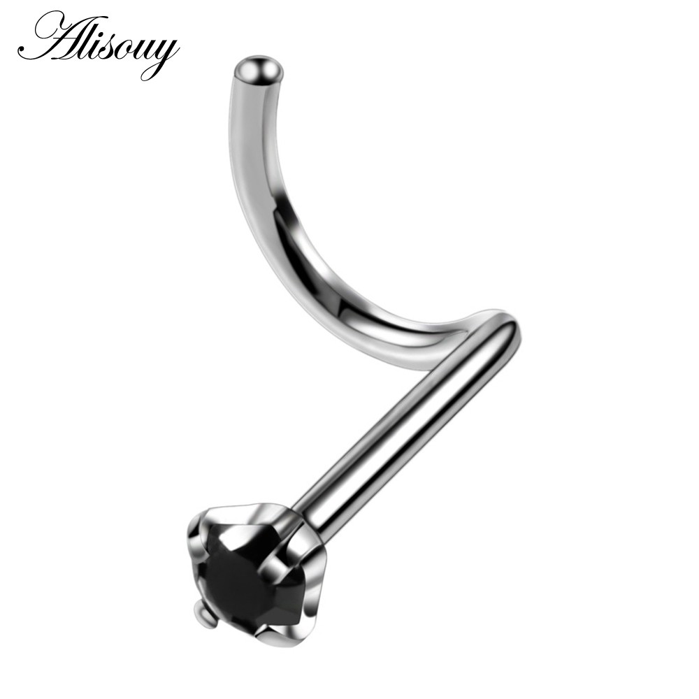 Alisouy 1 Khuyên Mũi Xoắn Ốc Bằng Thép Pha Lê