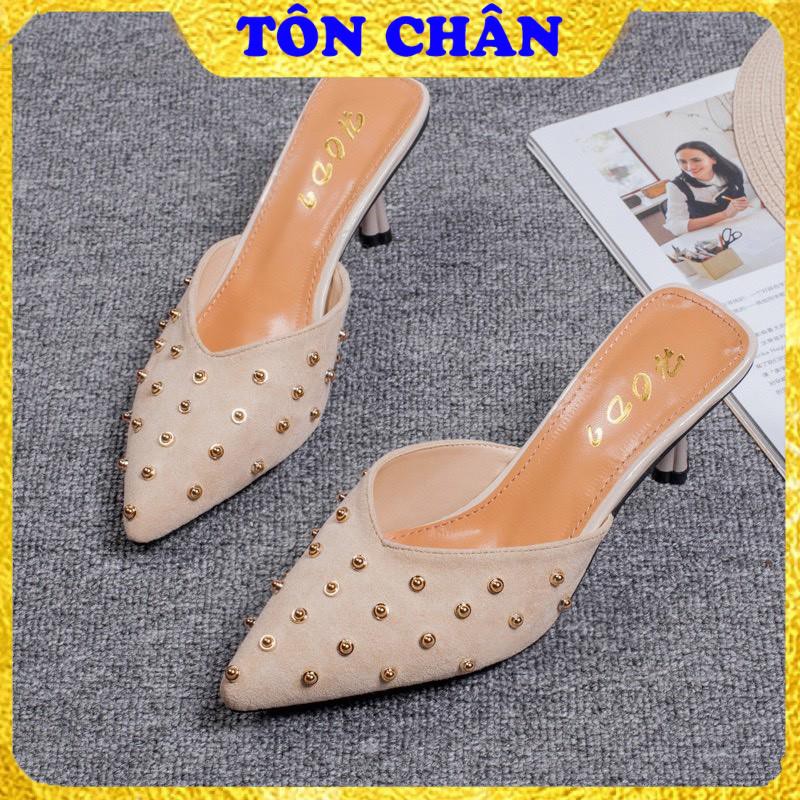 Giày Cao Gót Dưới 7p, Guốc Da Lộn Màu Sang Chảnh Độc Lạ Đính Hạt 5p Full Box | BigBuy360 - bigbuy360.vn