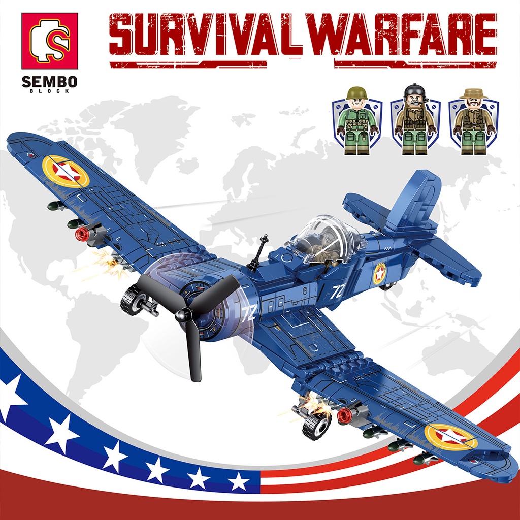 Bộ Xếp Hình Sembo 207104 - Lắp Ráp Máy Bay Tiêm Kích F4U Của Không Quân Hoa Kỳ Trong Thế Chiến II