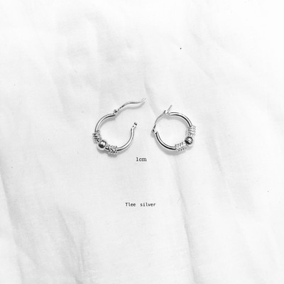 Khuyên tai bạc TLEE mix một viên bi vằn chốt cài cá tính TLEE JEWELRY B0535