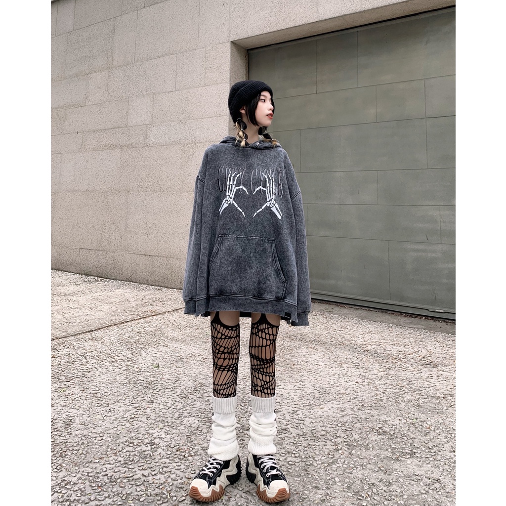 Áo hoodie unisex acid heart bones City Cycle - áo nỉ hoodie wash unisex form rộng in hình Local Brand