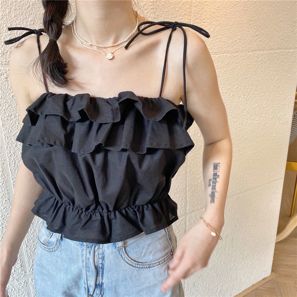 Áo Hai Dây Thiết Kế Mới Đính Nơ Xinh Xắn Thiết Kế Mỏng Thời Trang Dành Cho Nữ