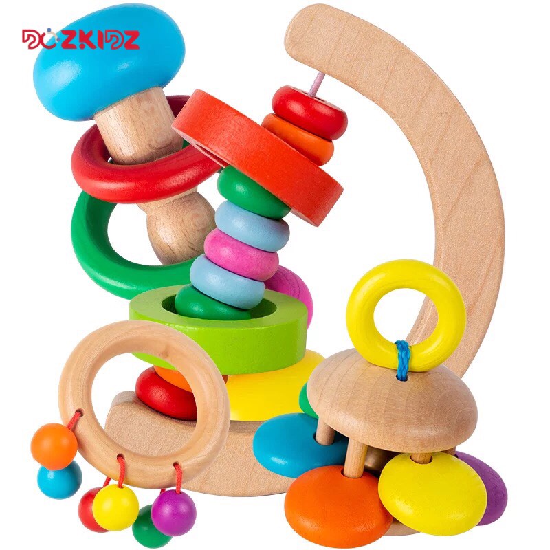 Đồ chơi gỗ âm nhạc - Combo 4 xúc xắc cho trẻ từ 0 tuổi - DOZKIDZ