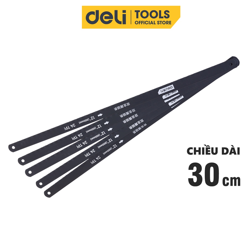 Bộ 5 Lưỡi Cưa Deli Cao Cấp Chính Hãng 12inch 24TPI Chất Lượng Cao - Siêu Bền, Sắc Bén, Chất Liệu Thép Không Gỉ - DL4673