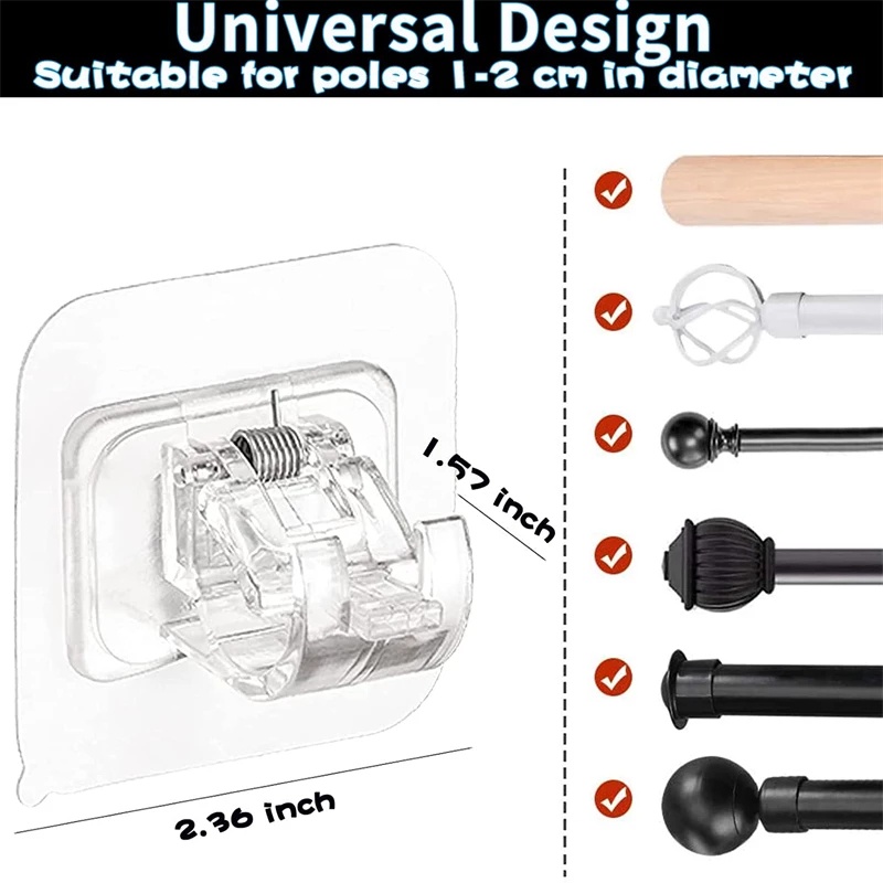 Set 2 Móc Treo Thanh Treo Rèm Cửa Tự Dính Không Cần Khoan Lỗ Có Thể Điều Chỉnh Cho Nhà Bếp