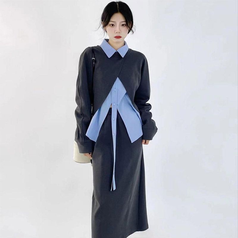 Bộ Áo Sơ Mi Phối Chân Váy Kiểu Phương Tây Thời Trang Cao Cấp Cho Nữ