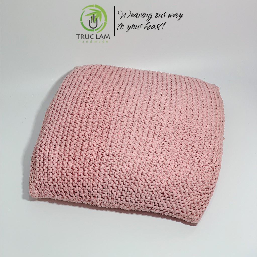 Đệm Lười Hình Vuông Nhồi Hạt Xốp Vỏ Đan Len Móc Thủ Công Trúc Lâm Handmade