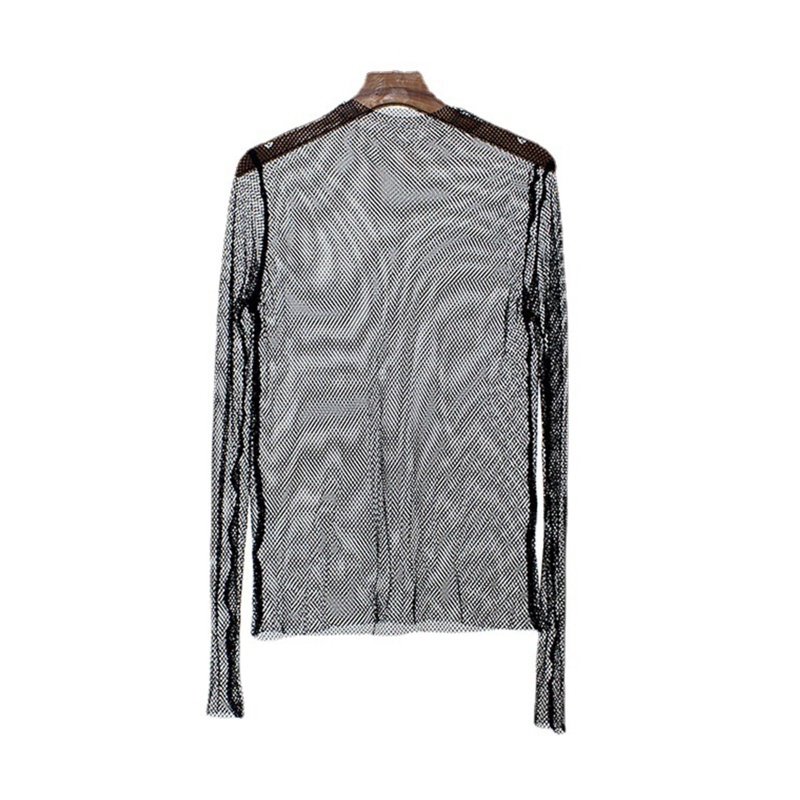 Áo Thun Tay Dài Phối Lưới Xuyên Thấu Phong Cách Harajuku Thời Trang Mùa Hè Cho Nữ Ốp