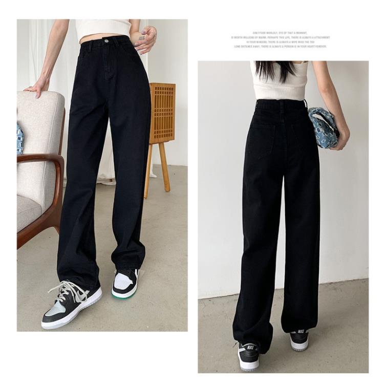 Quần Jean Nữ Ống Suông Rộng Uzzang Lưng Cao Hach dáng Chất Bò Dày Dặn | BigBuy360 - bigbuy360.vn