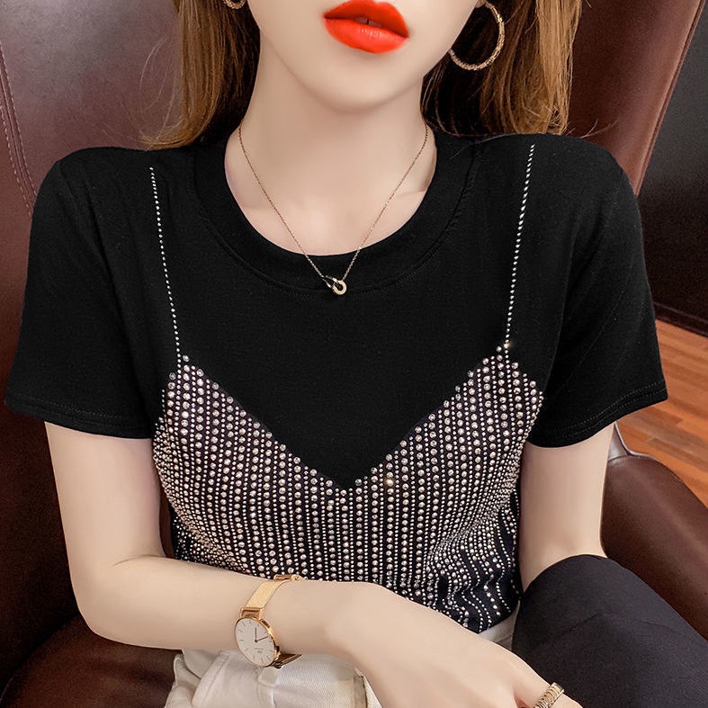 Áo Thun Đen 95% Cotton Tay Ngắn Dáng Ôm Thời Trang Mùa Hè Năng Động Cho Nữ