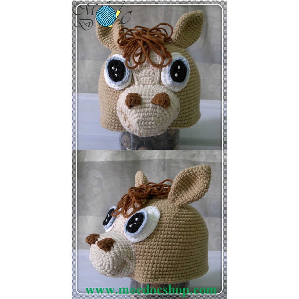 Nón len handmade cho bé - ngựa nâu - 0-12 tháng