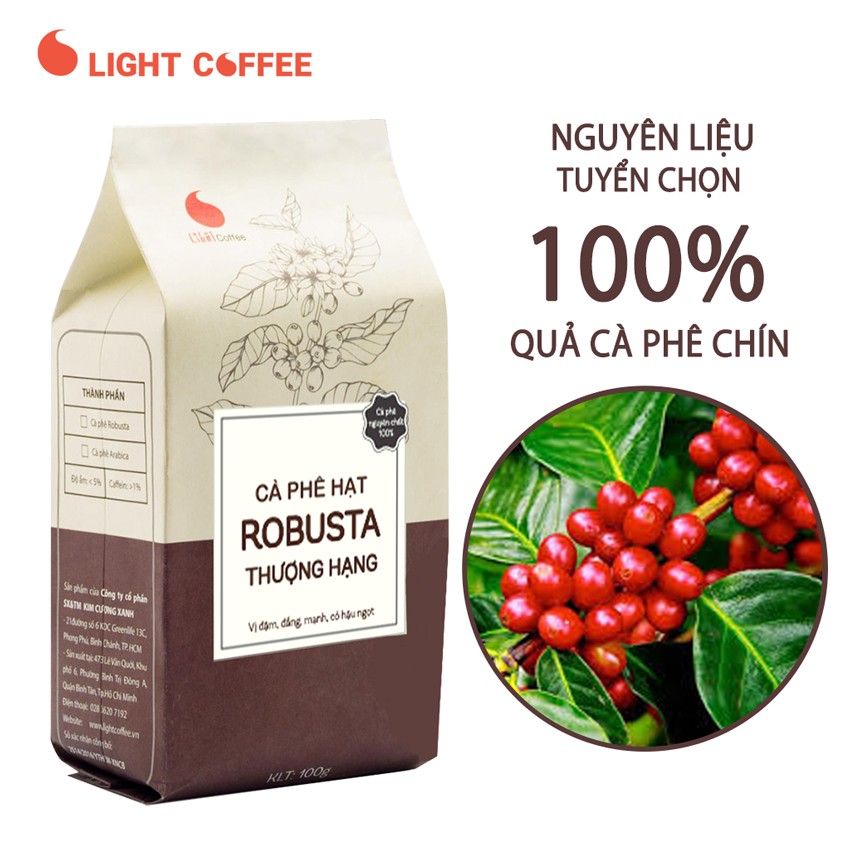 [ĐỔI BAO BÌ MỚI] Cà phê HẠT Robusta Thượng hạng nguyên chất 100% Light Coffee - Gói 100gr