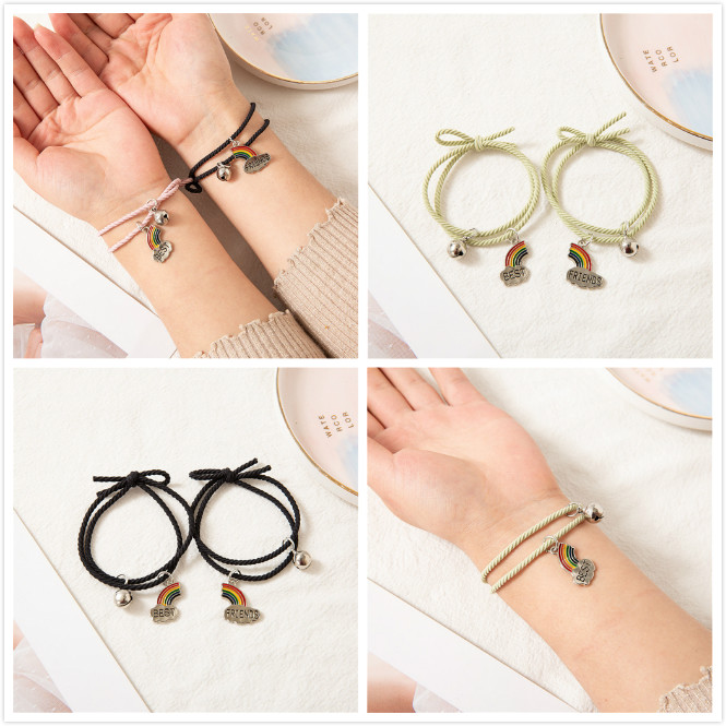 Bộ 2 Vòng Tay Unisex Mặt Hình Phi Hành Gia/Cầu Vồng Và Đám Mây Cho Cặp Đôi Đang Yêu/Bạn Bè