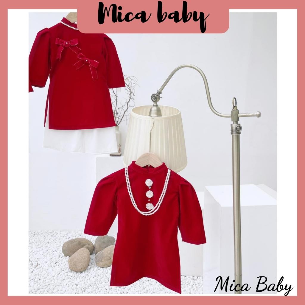 Áo dài truyền thống thiết kế nhung đỏ cao cấp cho bé gái Mica baby AD06