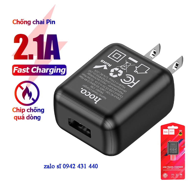 Cốc sạc nhanh/ Củ sạc nhanh Hoco C96 1 cổng sạc nhanh 2.1A
