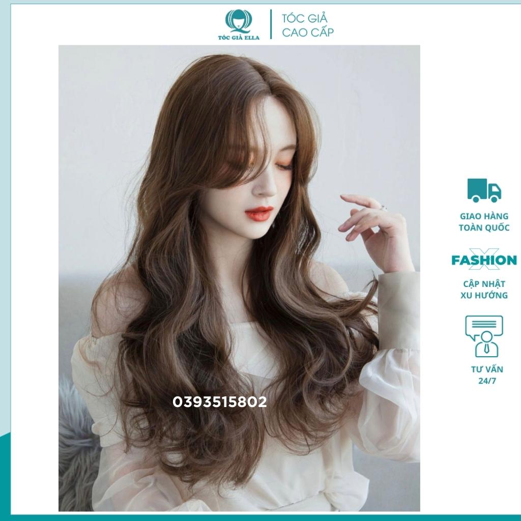 Tóc giả nguyên đầu xoăn dài 2 mái