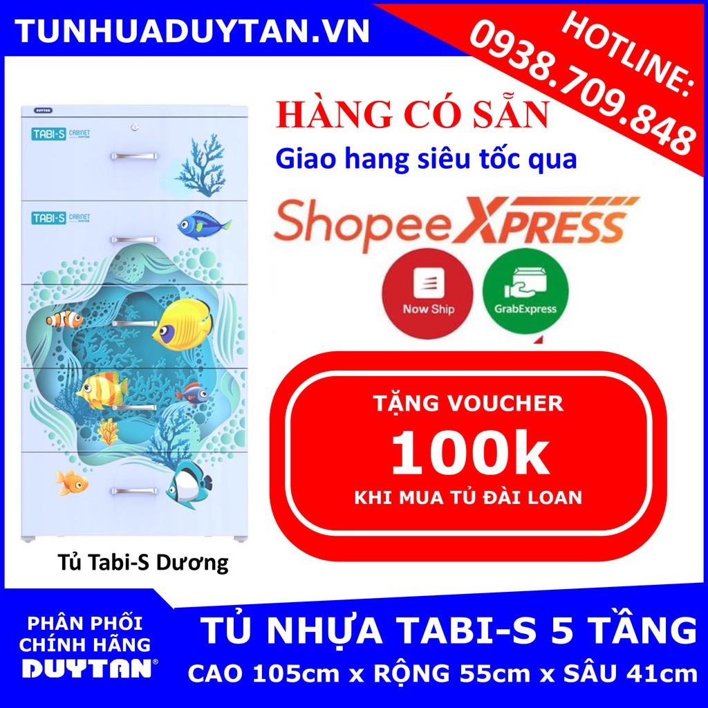 [Hàng Có Sẵn] Tủ nhựa Duy Tân TABI S 5 tầng (Dương) - Họa tiết ngẫu nhiên- Tặng kèm Vouhcer 100k khi mua tủ Đài Loan