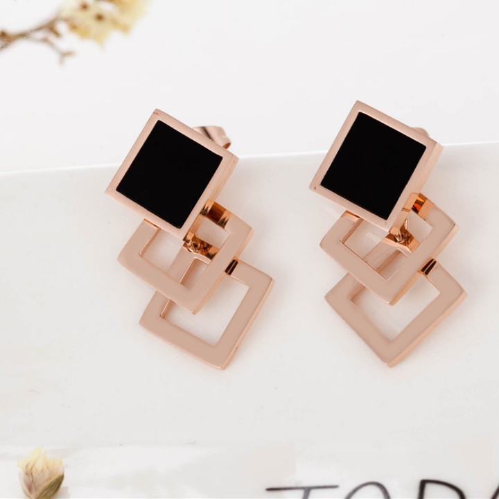 Bông Tai 3 Hình Vuông Titan Cao Cấp TT 1518