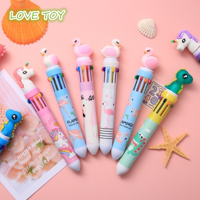 Bút Bi 10 Màu Trong 1 Có Thể Thu Gọn Hình Khủng Long Dễ Thương