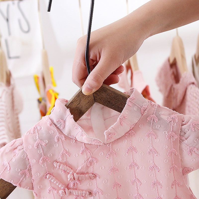 Đầm sườn xám  tay ngắn chất vải cotton phong cách trung hoa cho bé gái 0-5 tuổi