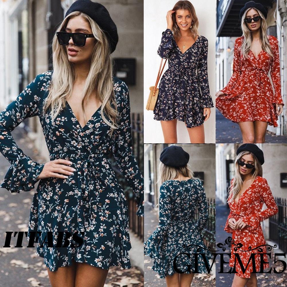 Đầm dài tay in họa tiết phong cách bohemian thanh lịch dành cho nữ