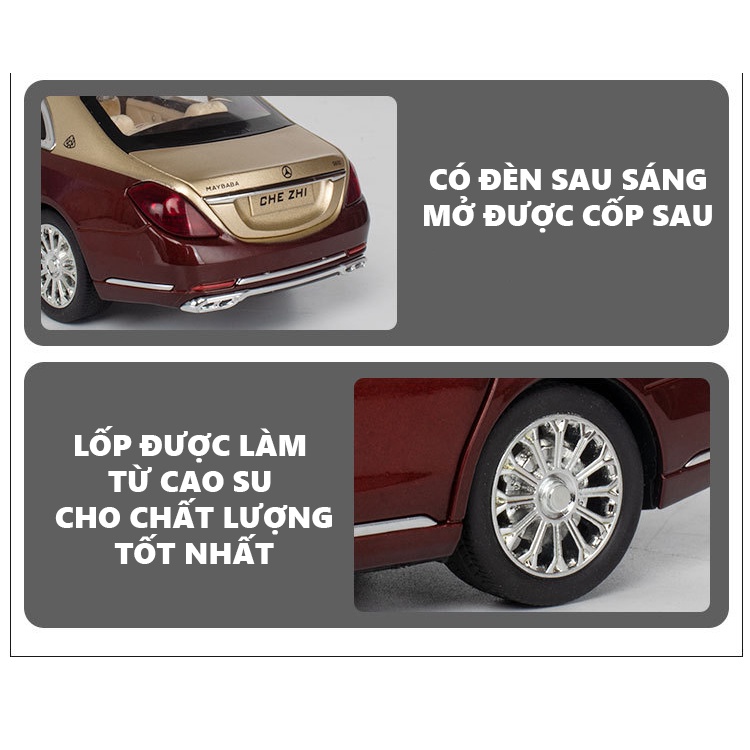 Mô hình xe Mercedes Maybach S600 2022 tỷ lệ 1:24 hãng Chezhi khung thép mở full cửa có đèn âm thanh, cót chạy đà