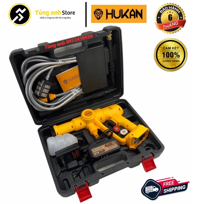 Máy Rửa Xe Chạy Pin HUKAN Chính Hãng có hộp đựng.