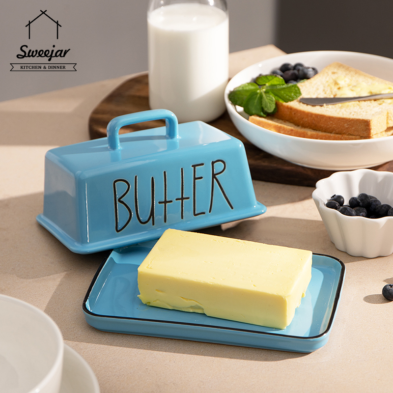 Đĩa đựng bơ Sweejar có nắp đậy có tay cầm trang trí chữ butter sức chứa lớn tiện dụng