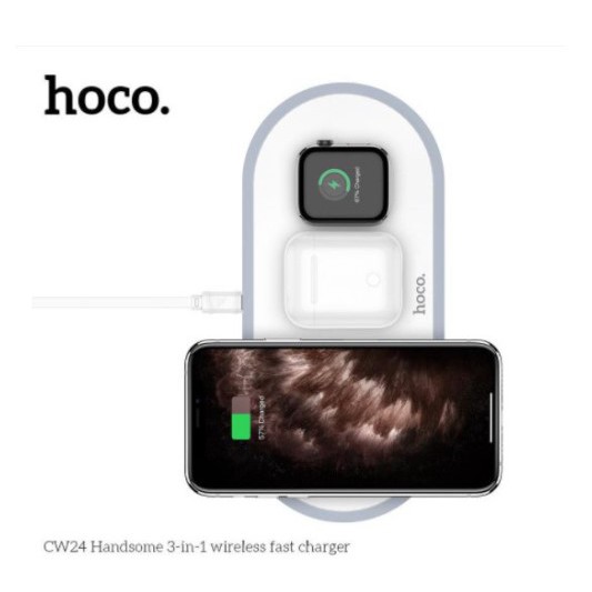 🌟CHÍNH HÃNG🌟 Sạc Không Dây 3 in 1 Hoco CW24 - Sạc Điện Thoại / Đồng Hồ Thông Minh / Tai Nghe { BẢO HÀNH CHÍNH HÃNG}