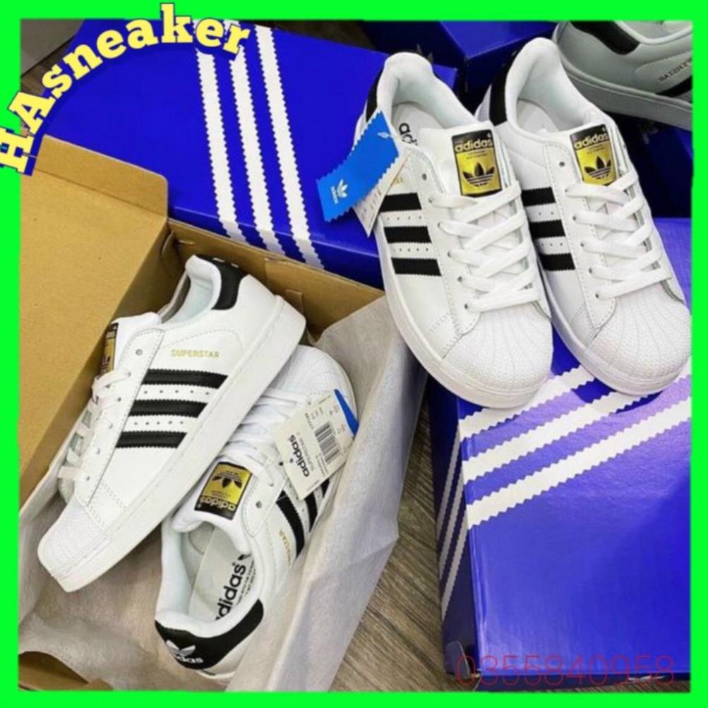 mũi sò màu trắng sọc đen, giày thể thao nam nữ adidas mũi sò vip da thật, full size * "