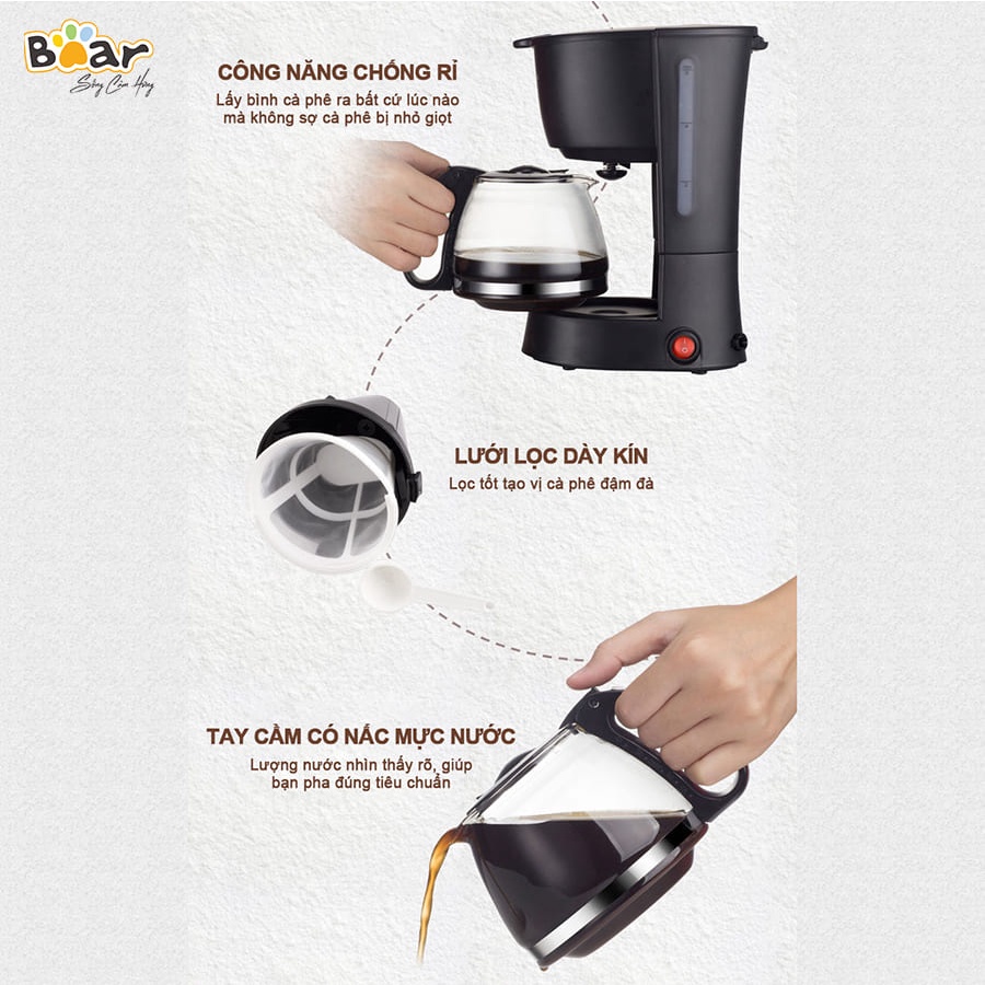 Máy pha cà phê mini Bear, máy pha cafe mini tự động dung tích 600ml, HomeMart – Hàng chính hãng BH 18 tháng