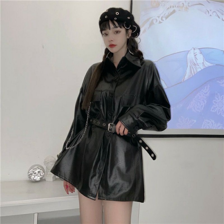 Áo khoác da túi hộp kèm xích unisex nam nữ