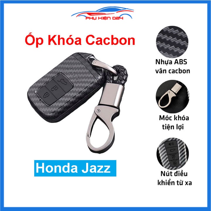 Ốp vỏ bọc chìa khóa xe Honda Jazz sợi nhựa cacbon kèm móc treo Inox