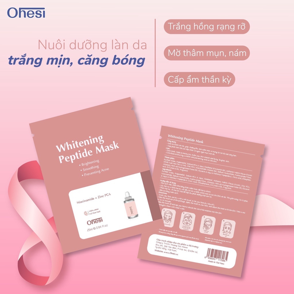 Mặt nạ tinh chất Niacinamide + zinC Ohesi Whitening Peptide Mask Màu hồng miếng 25ml