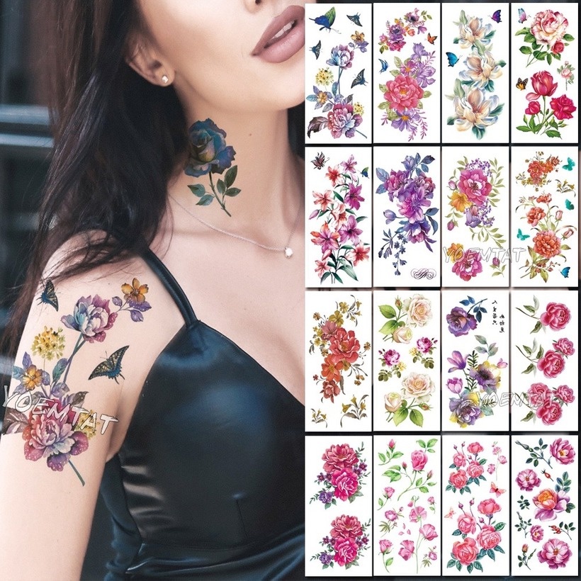 Hình Xăm Dán Tạm Thời Hình Hoa Hồng 3D Chống Thấm Nước Độc Đáo