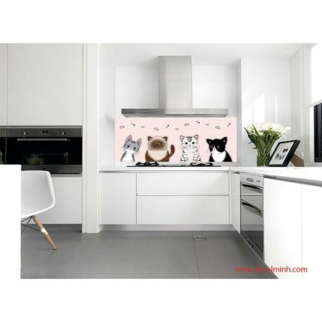 Decal dán bếp chống thấm dầu mỡ chủ đề meo meo nhí nhảnh