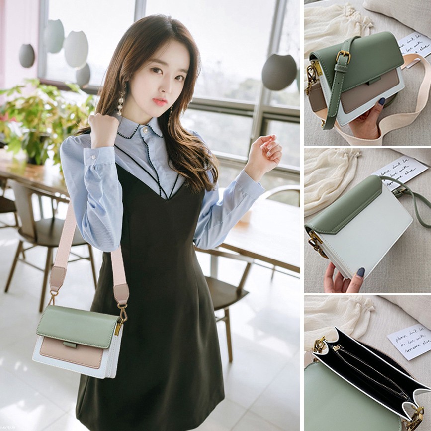 Túi xách nữ phối màu vintage phong cách Hàn Quốc