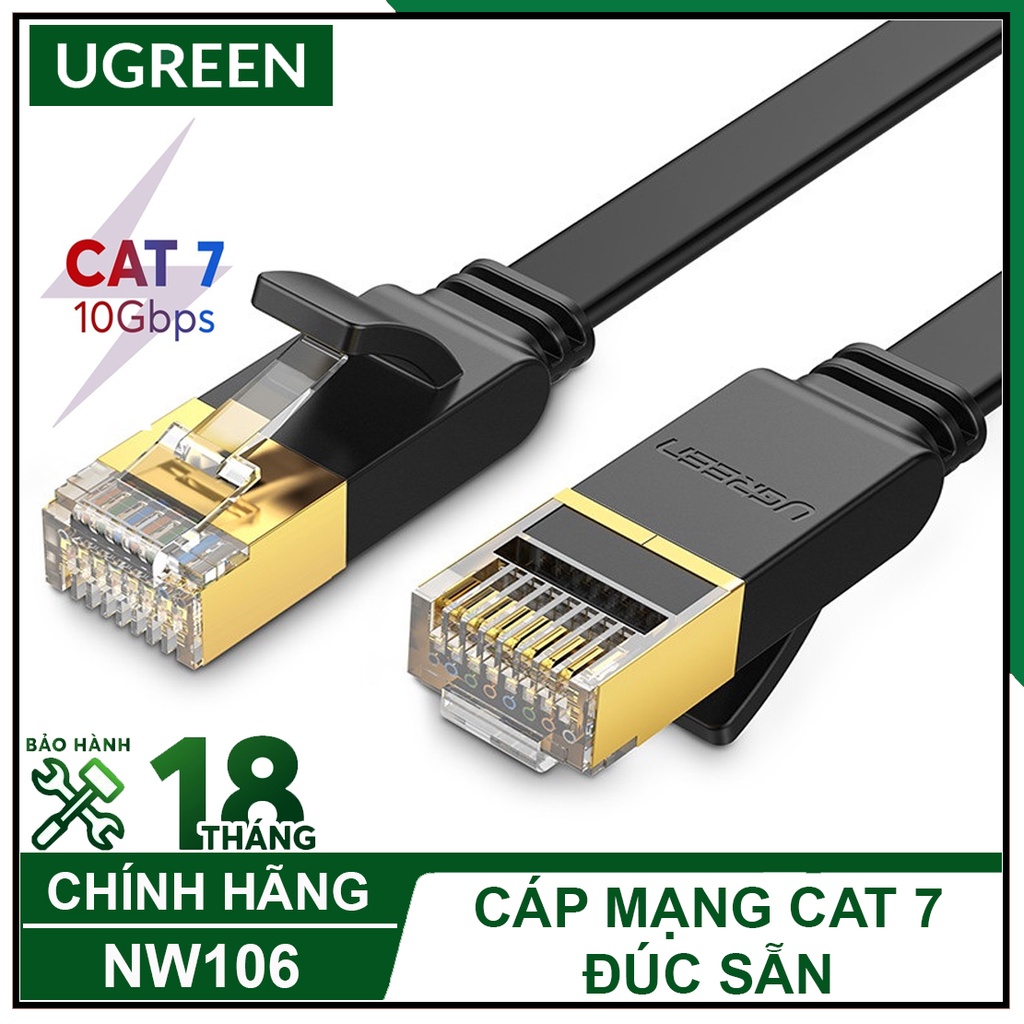 Cáp Mạng Đúc Sẵn Cat7 10Gbps Dây Dẹp Cao Cấp, UGREEN NW106 Chính Hãng