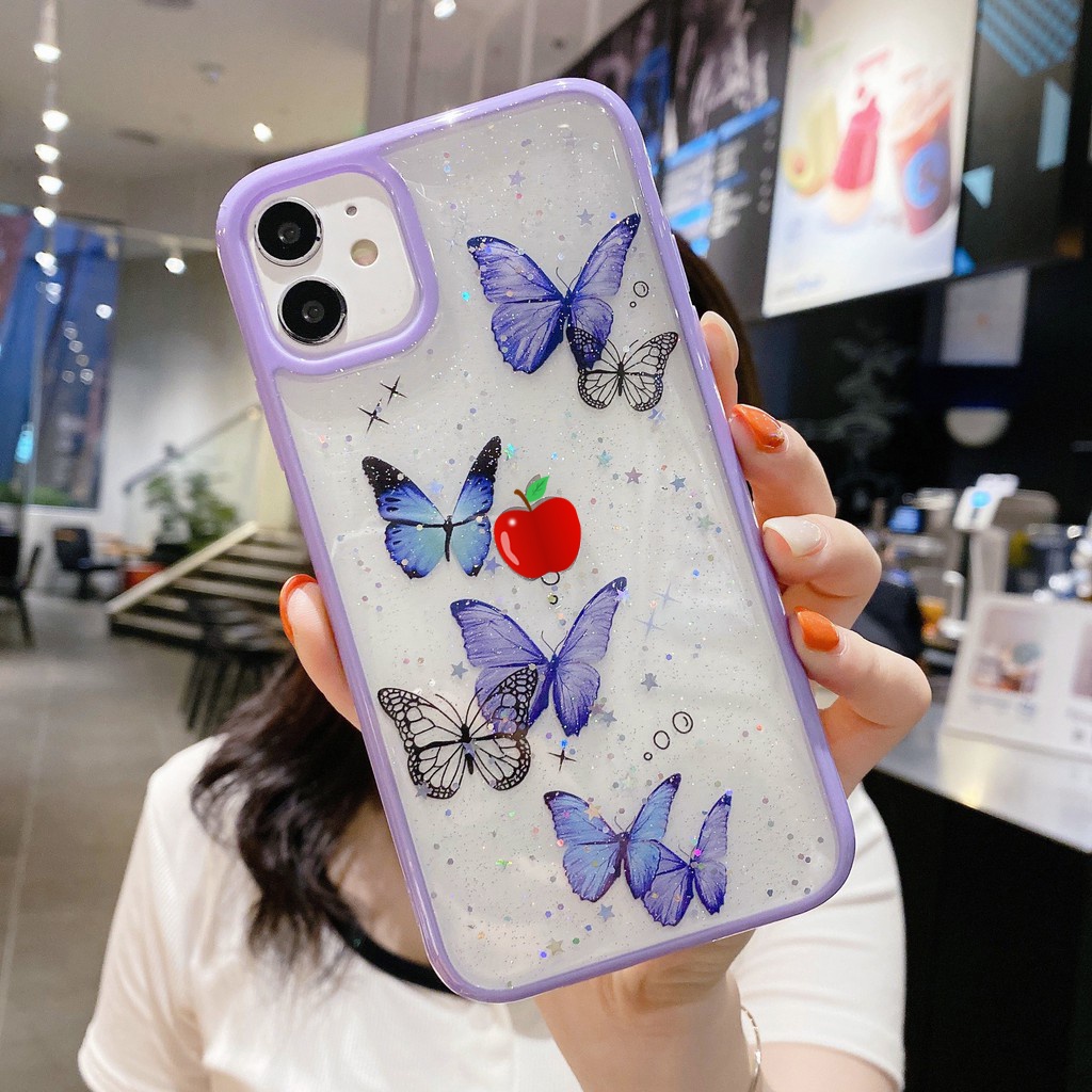 Ốp Lưng iPhone 14 Pro l Pro Max l Plus Vỏ Bọc Bảo Vệ Điện Thoại Kim Tuyến Viền Màu Hình Bướm 7 8 X XR 11 12 13